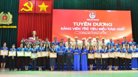 Tỉnh đoàn An Giang tuyên dương 47 đảng viên trẻ tiêu biểu năm 2026