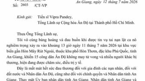 Chủ tịch UBND tỉnh An Giang gửi thư chia buồn tới Đại sứ và Tổng Lãnh sự Ấn Độ
