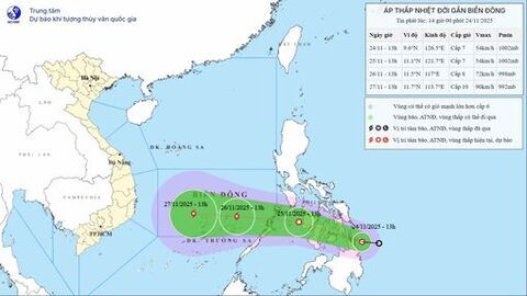 Áp thấp nhiệt đới vào Biển Đông có khả năng mạnh lên thành bão số 16