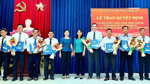 Phường Vĩnh Tế trao quyết định nghỉ hưu, nghỉ chính sách cho cán bộ, công chức, viên chức