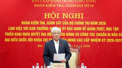 Đoàn kiểm tra, giám sát số 14 của Bộ Chính trị, Ban Bí thư làm việc với Ban Thường vụ Tỉnh ủy Bắc Ninh