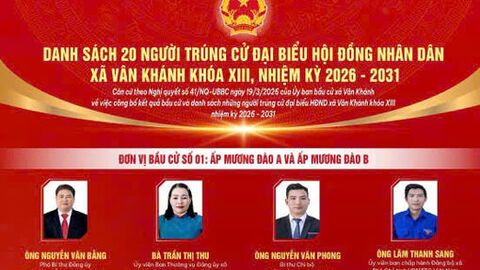 Danh sách 20 người trúng cử đại biểu HĐND xã Vân Khánh khóa XIII, nhiệm kỳ 2026 - 2031