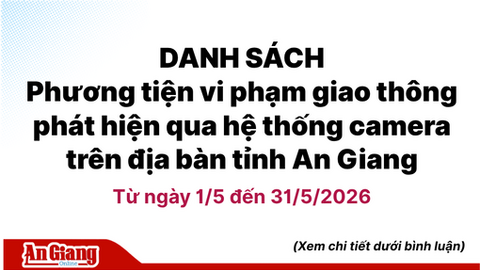 Phương tiện vi phạm giao thông phát hiện qua hệ thống camera trên địa bàn tỉnh An Giang từ ngày 1/5 đến 31/5/2026