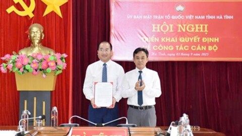 Điều động ông Nguyễn Thế Hoàn đến công tác tại Ủy ban MTTQ Việt Nam tỉnh Hà Tĩnh