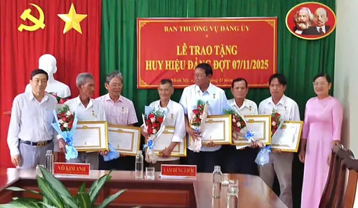 Xã Nhơn Mỹ trao Huy hiệu Đảng cho 6 đảng viên cao niên tuổi Đảng 