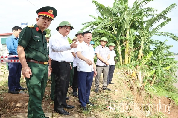 Chủ tịch UBND tỉnh Trần Duy Đông kiểm tra sạt lở đê hữu Thao, xã Tam Nông