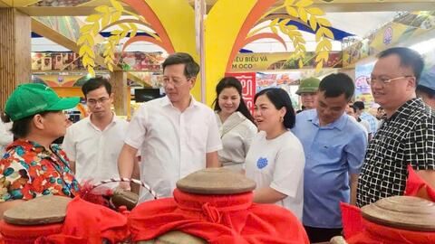 Đồng chí Lê Anh Quân kiểm tra khu trưng bày của Hải Phòng tại Triển lãm thành tựu đất nước