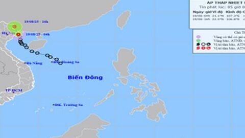 Áp thấp nhiệt đới đang trên vùng biển Quảng Ninh - Hải Phòng, gió giật cấp 8