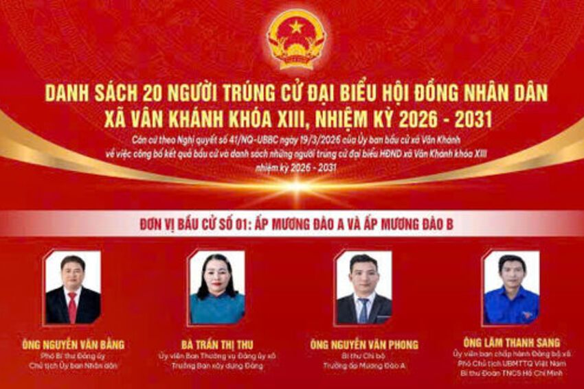 Danh sách 20 người trúng cử đại biểu HĐND xã Vân Khánh khóa XIII, nhiệm kỳ 2026 - 2031