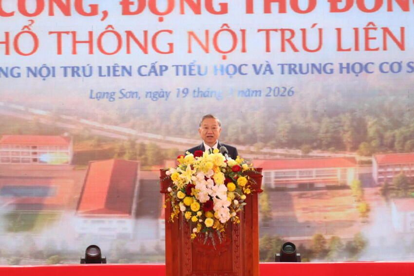 Tổng Bí thư Tô Lâm dự Lễ khởi công Trường Phổ thông nội trú liên cấp Tiểu học và Trung học cơ sở Đồng Đăng, xã Đồng Đăng, tỉnh Lạng Sơn