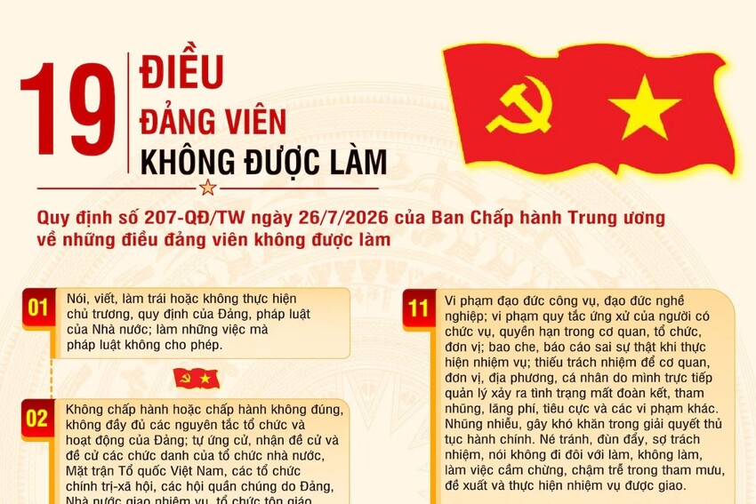 19 điều Đảng viên không được làm (theo Quy định số 207-QĐ/TW)