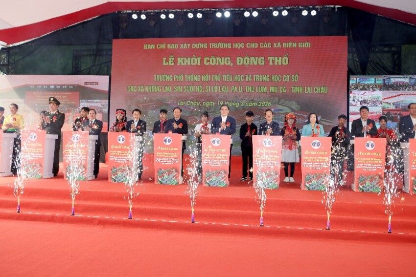 Lễ khởi công, động thổ đồng loạt các trường phổ thông nội trú liên cấp Tiểu học và THCS tại các xã biên giới đất liền năm 2026