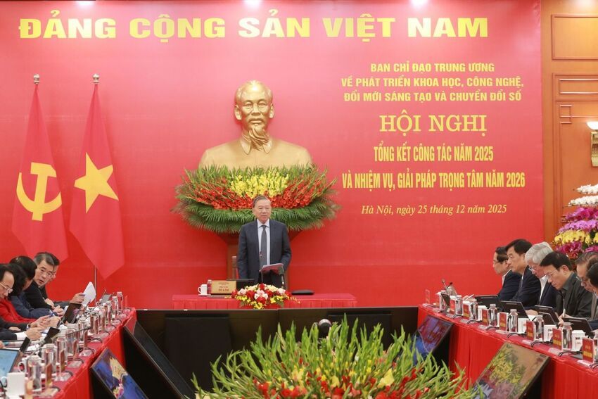 Thông báo Kết luận của Tổng Bí thư Tô Lâm tại Hội nghị tổng kết công tác năm 2025 của Ban Chỉ đạo Trung ương về phát triển khoa học, công nghệ, đổi mới sáng tạo và chuyển đổi số