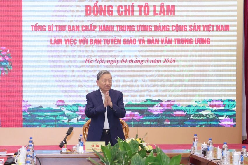 Ảnh: Tổng Bí thư làm việc với Ban Tuyên giáo và Dân vận Trung ương