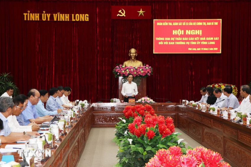Đoàn kiểm tra của Bộ Chính trị, Ban Bí thư làm việc với Tỉnh ủy Vĩnh Long