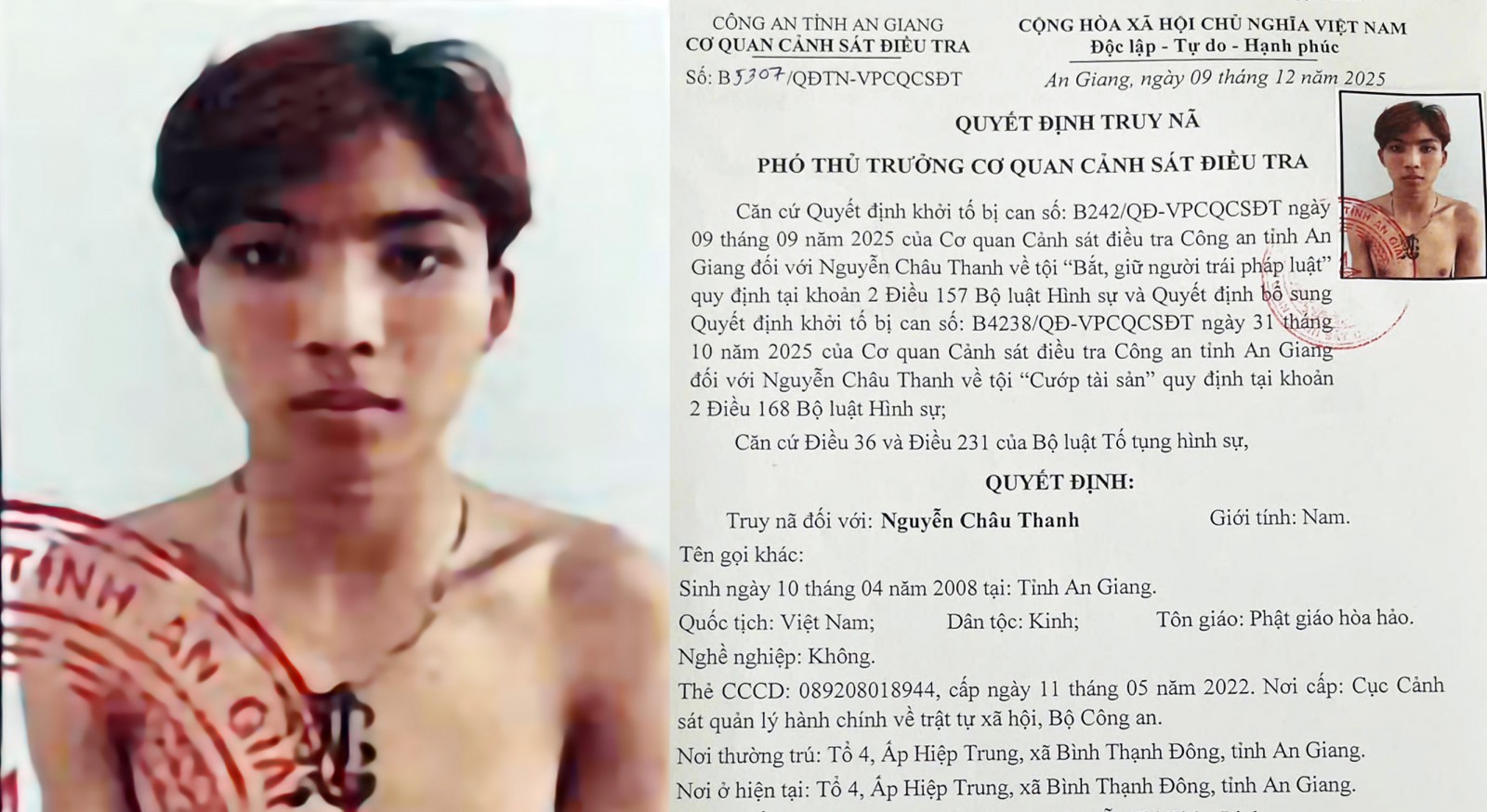 Truy nã đối tượng bắt, giữ người trái pháp luật và cướp tài sản