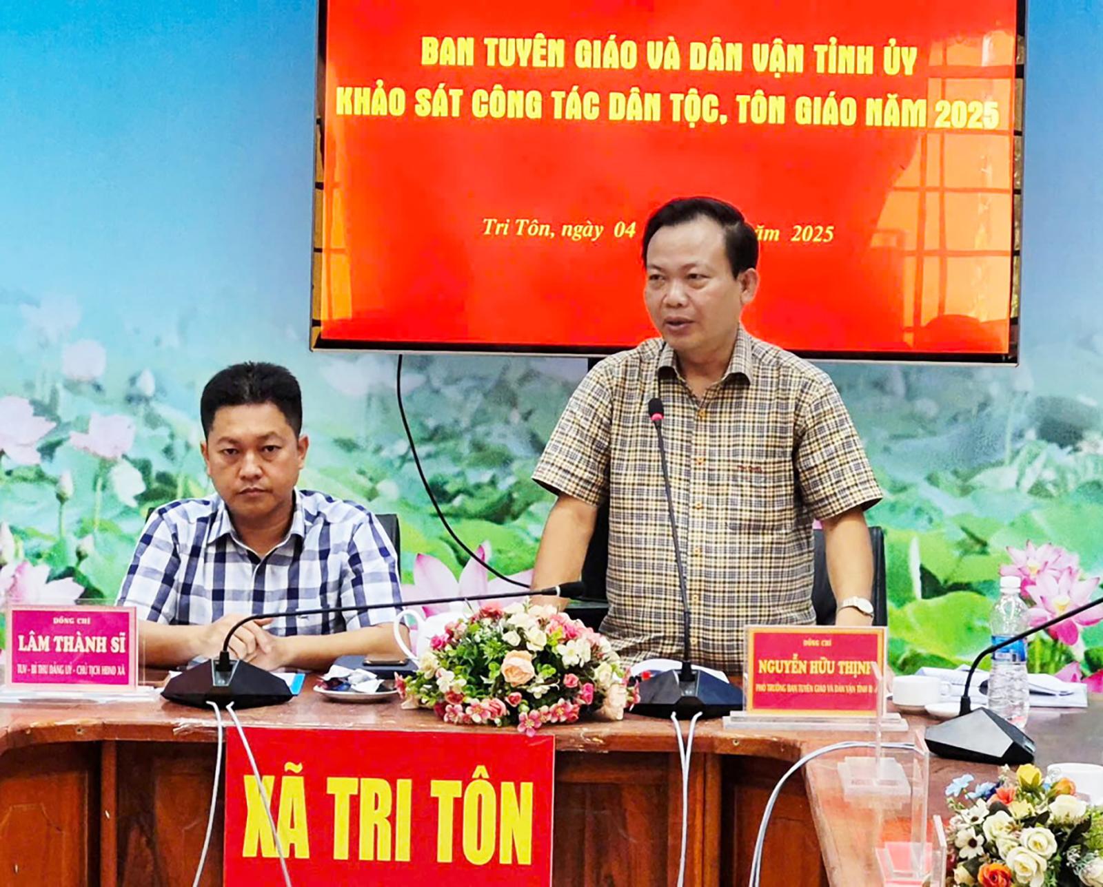 Ban Tuyên giáo và Dân vận Tỉnh ủy An Giang làm việc tại xã Tri Tôn về công tác tôn giáo, dân tộc
