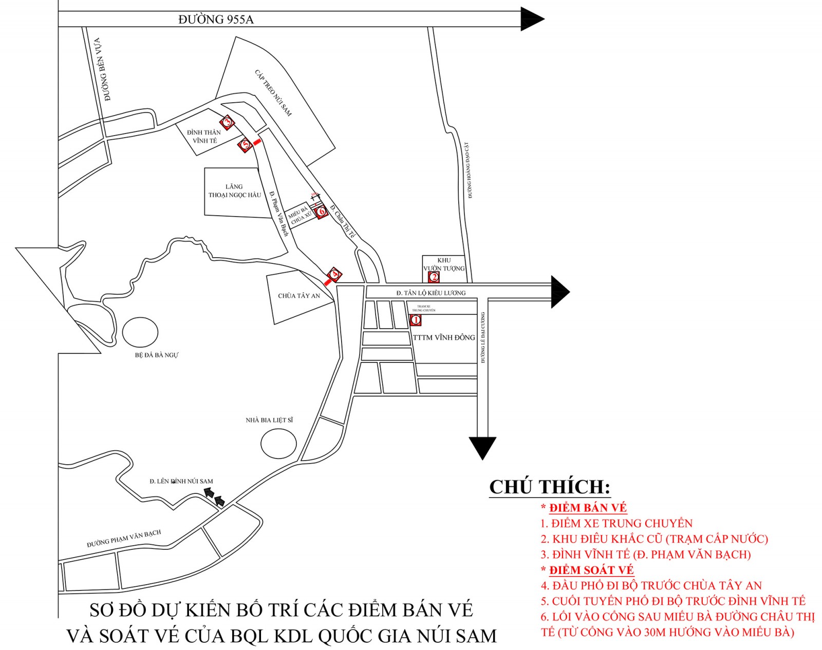 Bố trí lại các điểm bán và soát vé tham quan di tích văn hóa, lịch sử trong Khu Du lịch quốc gia Núi Sam phù hợp