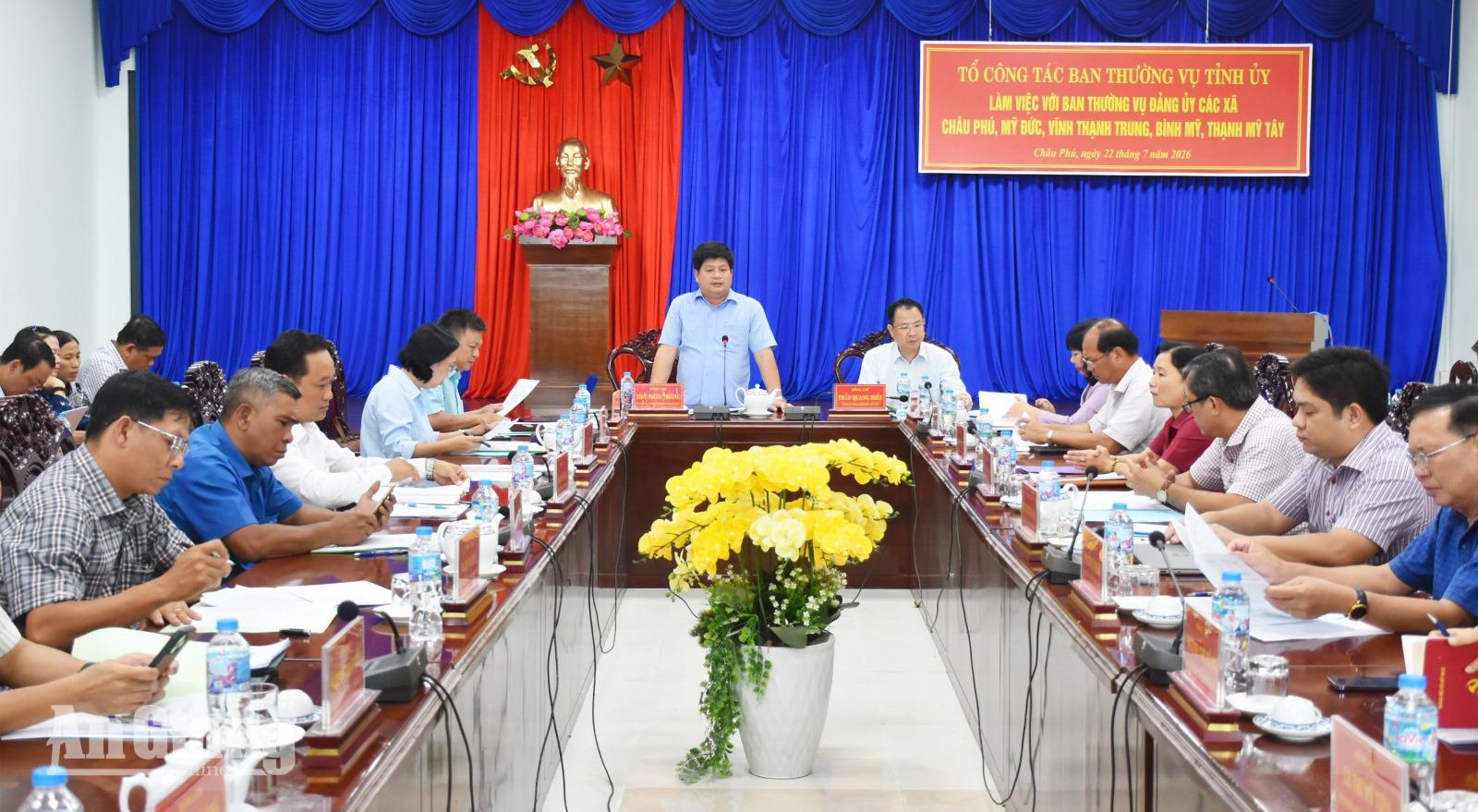 Tổ Công tác Ban Thường vụ Tỉnh ủy An Giang yêu cầu 5 xã đẩy nhanh đầu tư công, thu ngân sách
