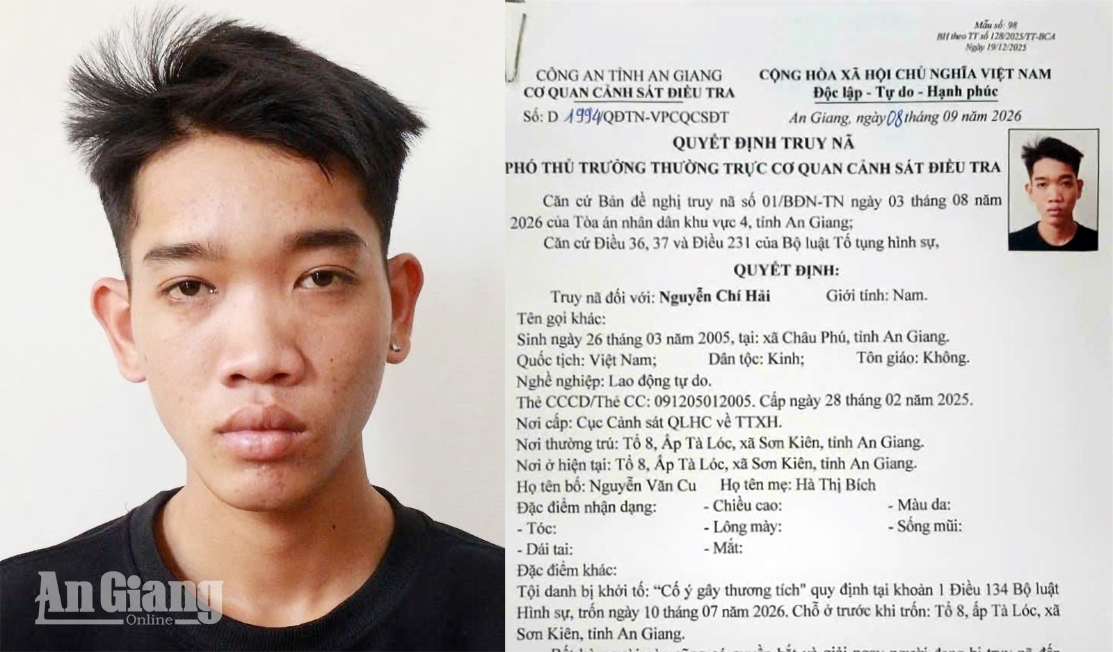 Truy nã đối tượng cố ý gây thương tích