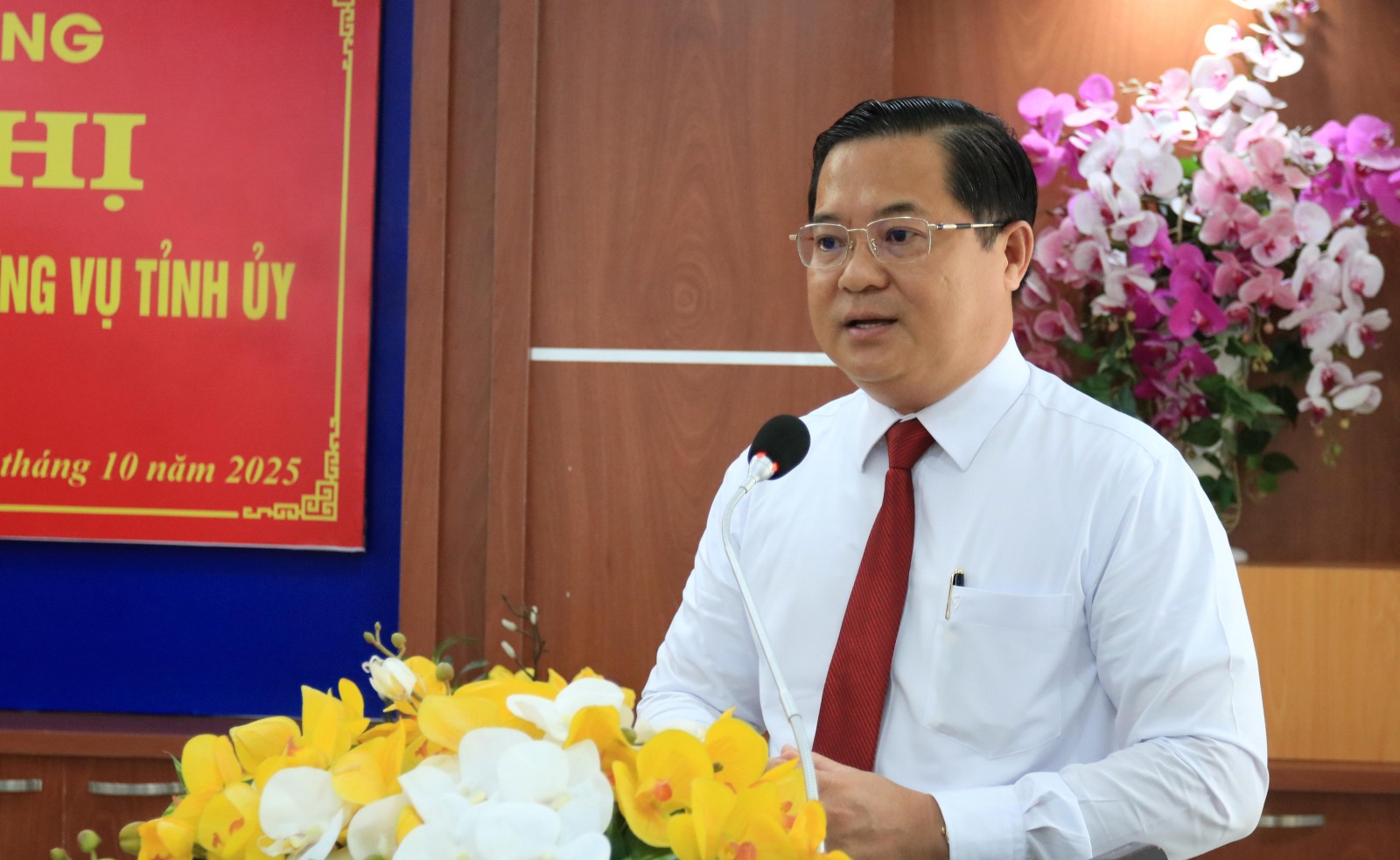 Công bố các quyết định của Ban Thường vụ Tỉnh ủy An Giang về công tác cán bộ Đồng chí Huỳnh Quốc Thái, UVTV Tỉnh ủy, Chủ nhiệm Ủy ban Kiểm tra Tỉnh ủy phát biểu nhận nhiệm vụ