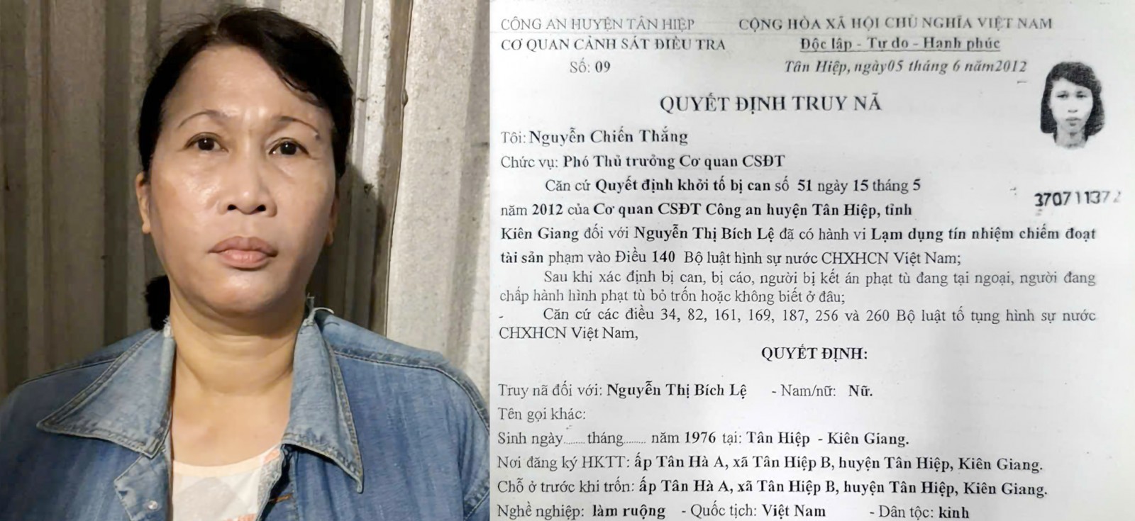 Người phụ nữ bị bắt sau 13 năm trốn truy nã