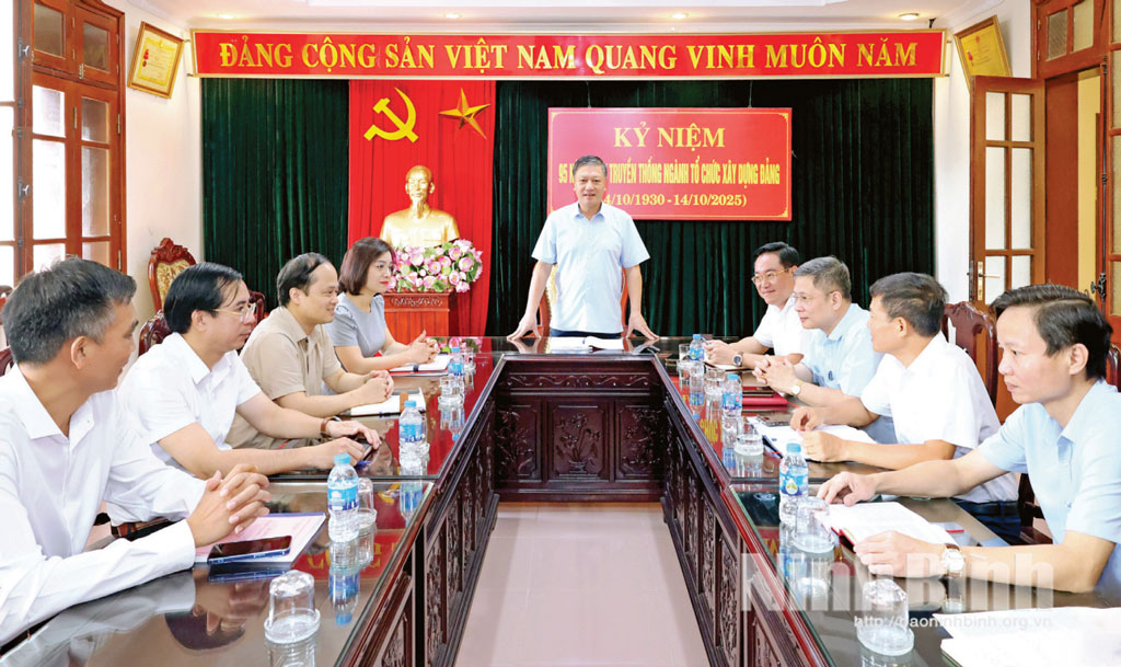 Đồng chí Đinh Việt Dũng, Ủy viên Ban Thường vụ Tỉnh ủy, Trưởng Ban Tổ chức Tỉnh ủy phát biểu triển khai nhiệm vụ công tác tổ chức xây dựng Đảng.