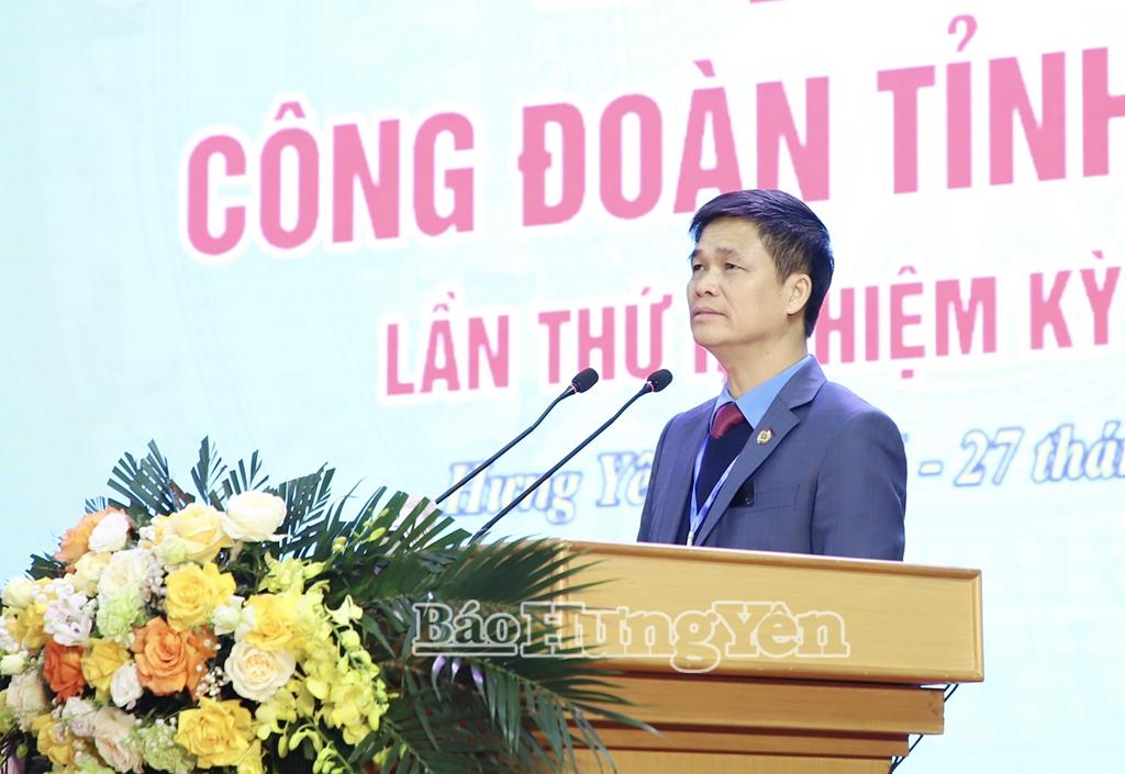 Đồng ch&iacute; Ngọ Duy Hiểu, Ph&oacute; Chủ tịch Tổng Li&ecirc;n đo&agrave;n Lao động Việt Nam ph&aacute;t biểu tại đại hội.