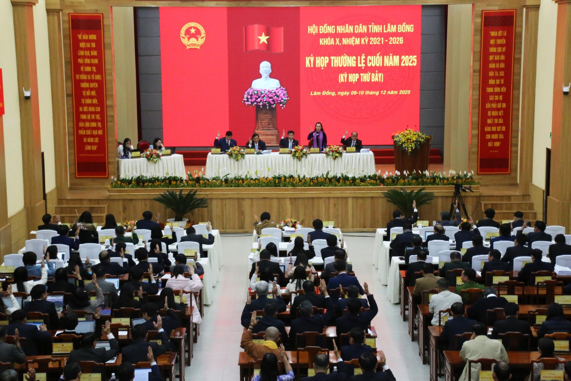 Các đại biểu Hội đồng nhân dân tỉnh biểu quyết thông qua dự thảo nghị quyết (1)