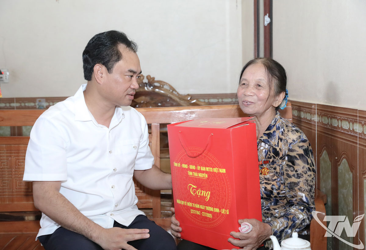 Đồng chí Bí thư Tỉnh ủy Trịnh Việt Hùng tặng quà gia đình bà Trịnh Thị Hồng.