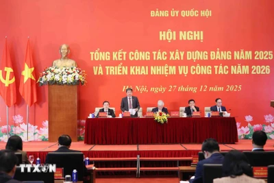 Hội nghị Tổng kết c&ocirc;ng t&aacute;c x&acirc;y dựng Đảng năm 2025 v&agrave; triển khai nhiệm vụ c&ocirc;ng t&aacute;c năm 2026. (Ảnh: An Đăng/TTXVN)