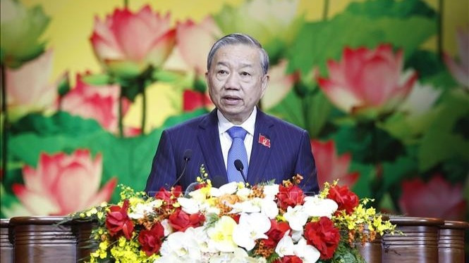 Tổng B&iacute; thư T&ocirc; L&acirc;m ph&aacute;t biểu. (Ảnh: Thống Nhất/TTXVN)