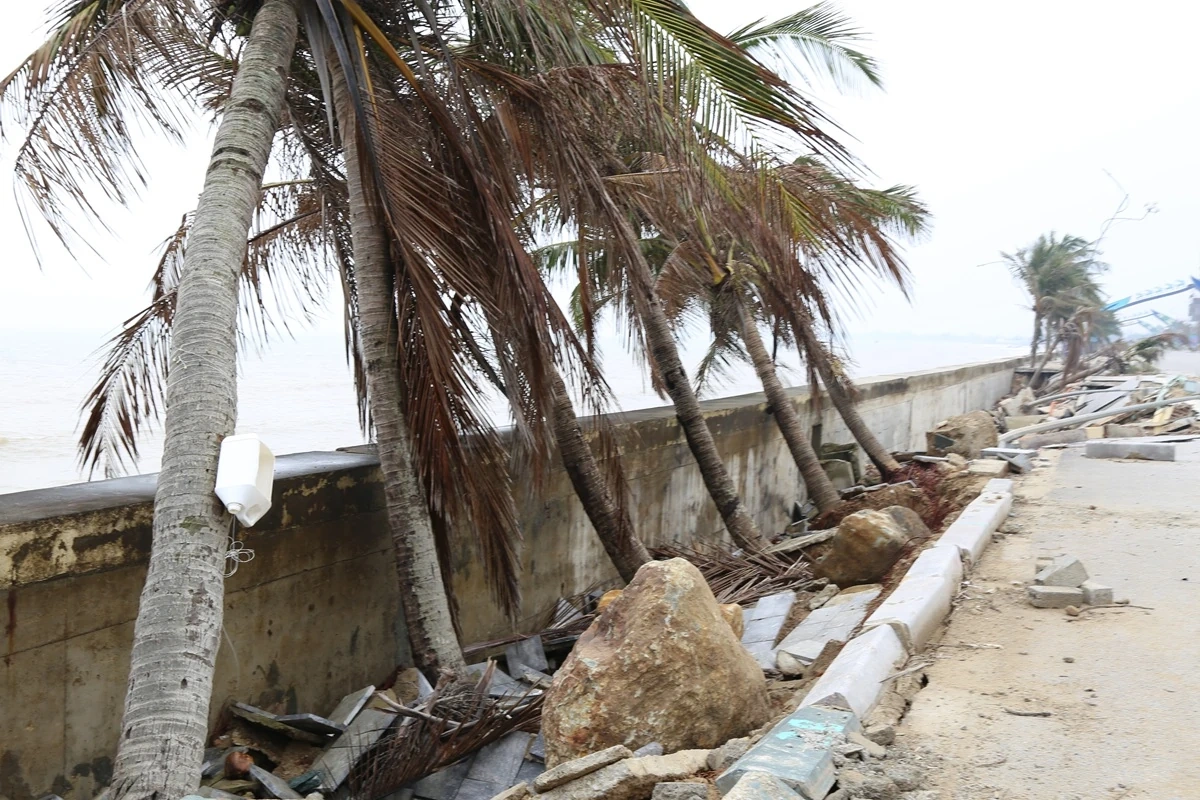Ph&oacute; Chủ tịch Thường trực UBND tỉnh Mai Xu&acirc;n Li&ecirc;m kiểm tra c&aacute;c điểm sạt lở c&ocirc;ng tr&igrave;nh k&egrave; bờ biển x&atilde; Hoằng Thanh, Hoằng Tiến