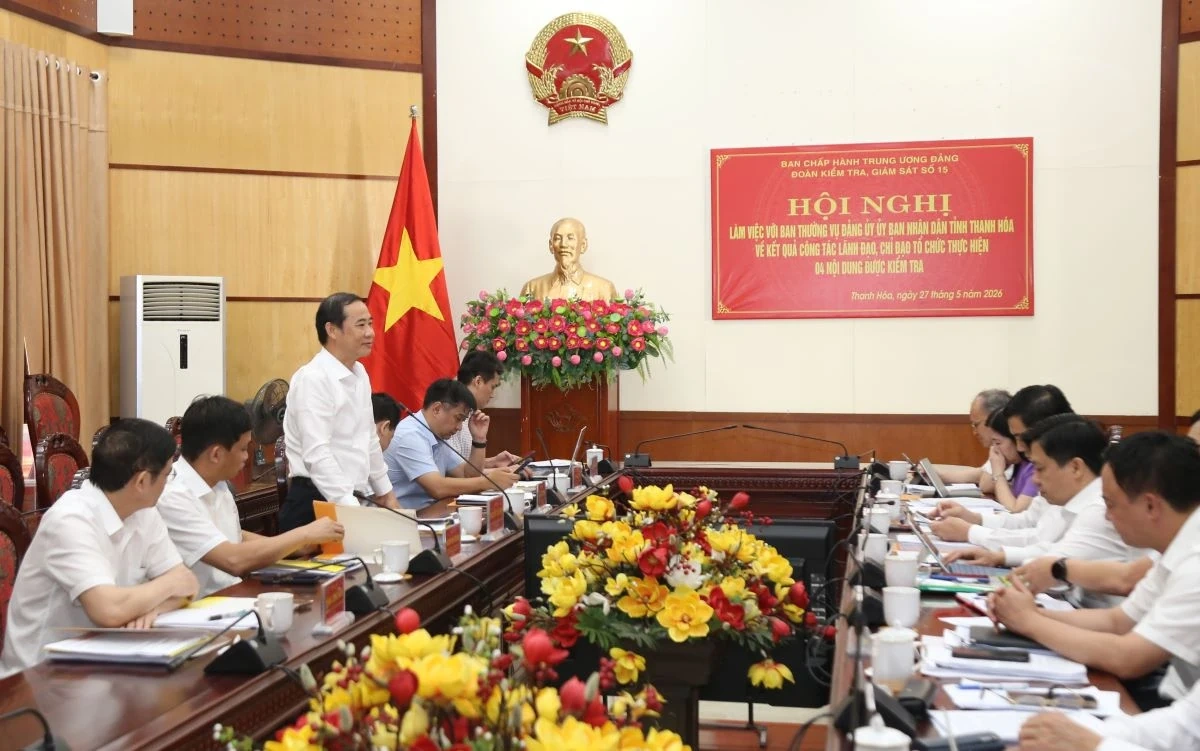 Đoàn kiểm tra, giám sát của Bộ Chính trị làm việc với Đảng ủy UBND tỉnh Thanh Hóa