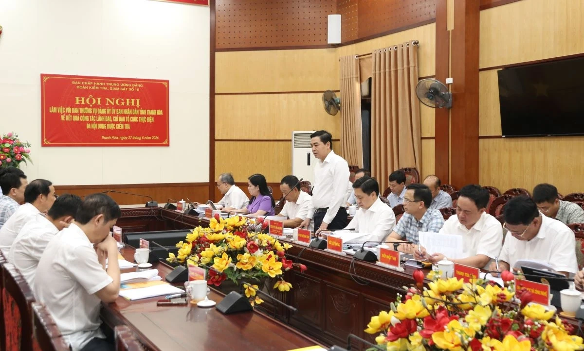 Đoàn kiểm tra, giám sát của Bộ Chính trị làm việc với Đảng ủy UBND tỉnh Thanh Hóa