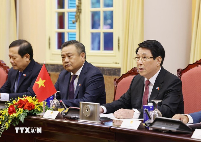Chủ tịch nước Lương Cường phát biểu tại cuộc hội đàm với Tổng Thư ký Liên hợp quốc António Guterres.