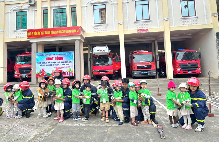 Các em học sinh tham gia hoạt động tuyên truyền, trải nghiệm thực hành chữa cháy và CNCH. Ảnh: Xuân Tùng cac-em-hoc-sinh-tham-gia-hoat-dong-tuyen-truyen-trai-nghiem-thuc-hanh-chua-chay-va-cnch-anh-dvcc.jpg