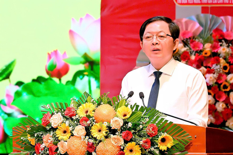 Bí thư Tỉnh ủy Hồ Quốc Dũng phát biểu chỉ đạo tại Đại hội. Ảnh: Đức Thụy