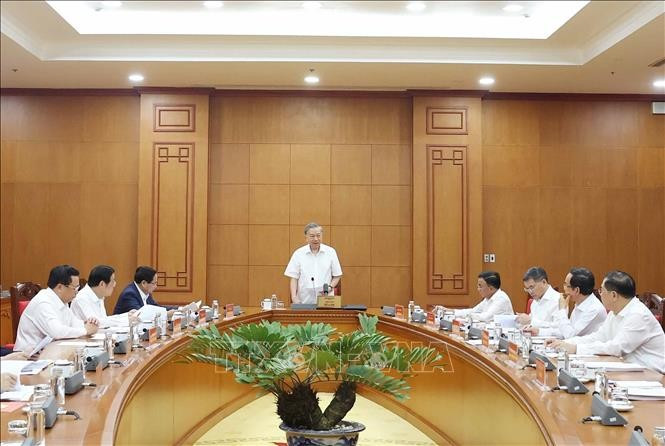 Chiều 25/9/2025, tại Trụ sở Trung ương Đảng, Tổng Bí thư Tô Lâm làm việc với Thường trực các Tiểu ban Đại hội XIV của Đảng. Ảnh: Thống Nhất/TTXVN