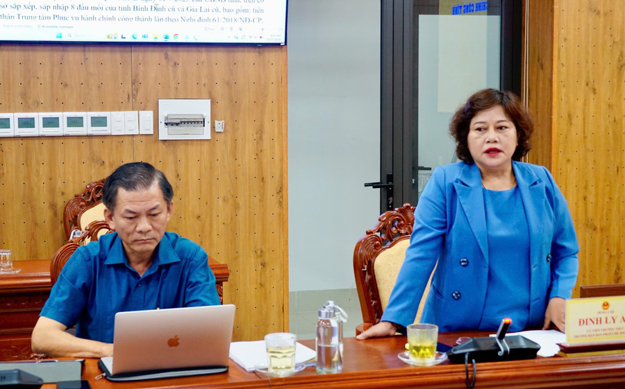 Trưởng ban Pháp chế HĐND tỉnh Đinh Ly An phát biểu tại buổi làm việc. Ảnh: N.L trung-tam-phuc-vuv-hcc-2.jpg