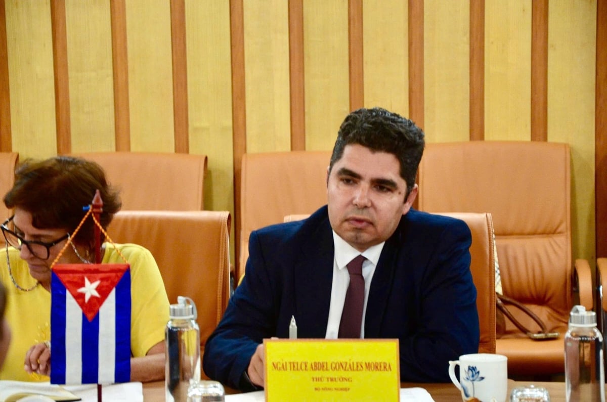 Thứ trưởng Bộ Nông nghiệp Cuba Telce González Morera trao đổi về định hướng hợp tác nông nghiệp giữa hai nước. Ảnh: Hồng Ngọc.