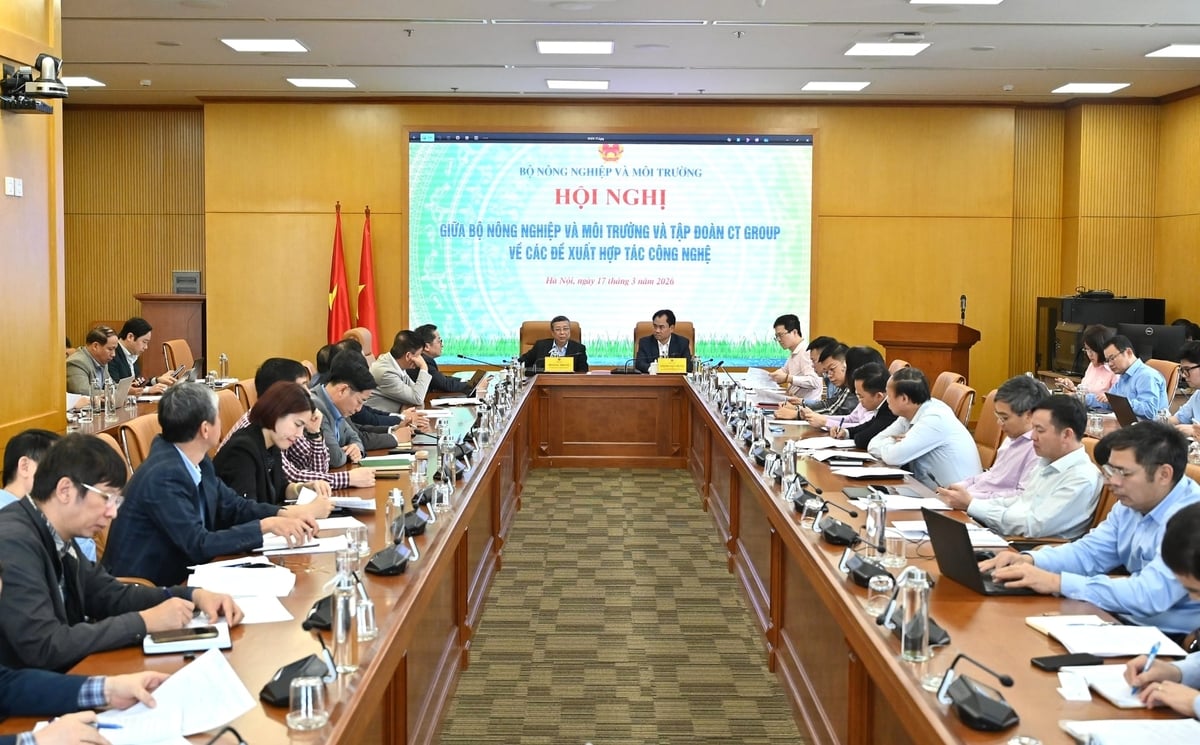 Thứ trưởng Thường trực Trịnh Việt Hùng; Thứ trưởng Hoàng Trung chủ trì buổi làm việc với Tập đoàn CT Group. Ảnh: Kiều Chi.