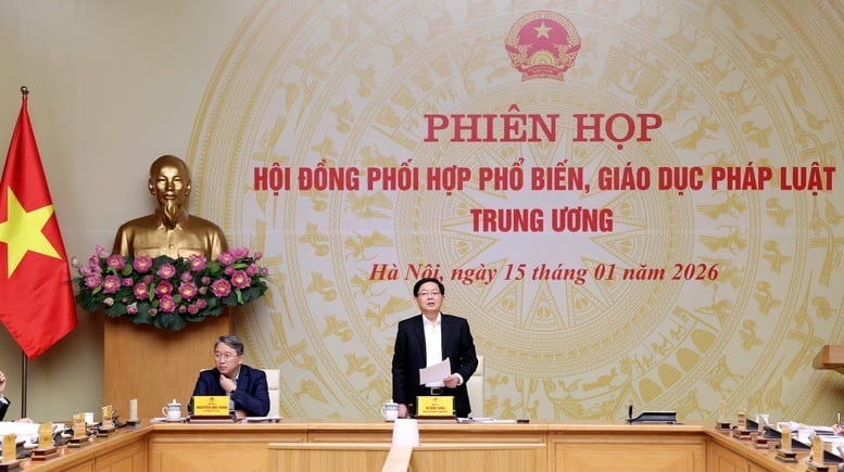 Ph&oacute; Thủ tướng Hồ Quốc Dũng chủ tr&igrave; Phi&ecirc;n họp của Hội đồng Phối hợp phổ biến, gi&aacute;o dục ph&aacute;p luật Trung ương. Ảnh: VGP/Gia Huy.