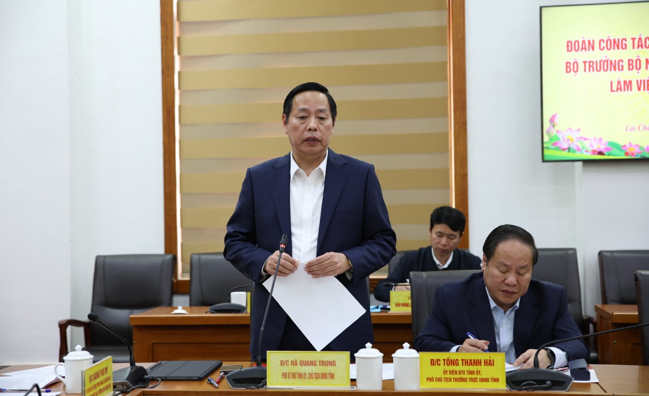 Ông Hà Quang Trung, Chủ tịch UBND tỉnh Lai Châu phát biểu. Ảnh: Đức Bình.