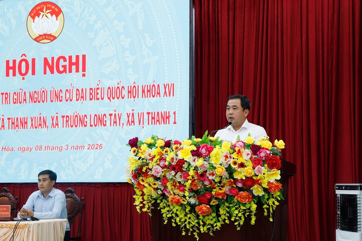 Bộ trưởng Trần Đức Thắng phát biểu tại điểm tiếp xúc cử tri xã Tân Hòa, Thạnh Xuân, Trường Long Tây và Vị Thanh 1. Ảnh: Khương Trung. Bộ trưởng Trần Đức Thắng phát biểu tại điểm tiếp xúc cử tri xã Tân Hòa, Thạnh Xuân, Trường Long Tây và Vị Thanh 1. Ảnh: Khương Trung.