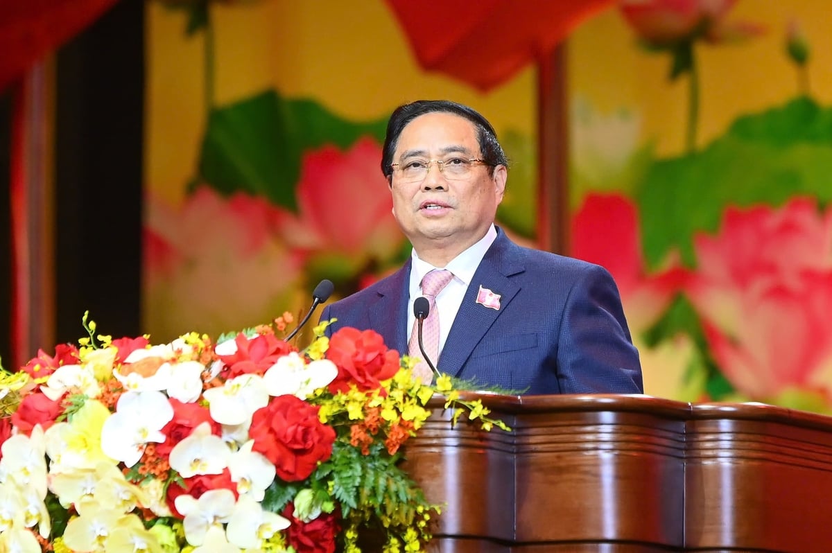 Thủ tướng Phạm Minh Ch&iacute;nh, Chủ tịch Hội đồng Thi đua-Khen thưởng Trung ương ph&aacute;t biểu khai mạc Đại hội Thi đua y&ecirc;u nước lần thứ XI. Ảnh: T&ugrave;ng Đinh.