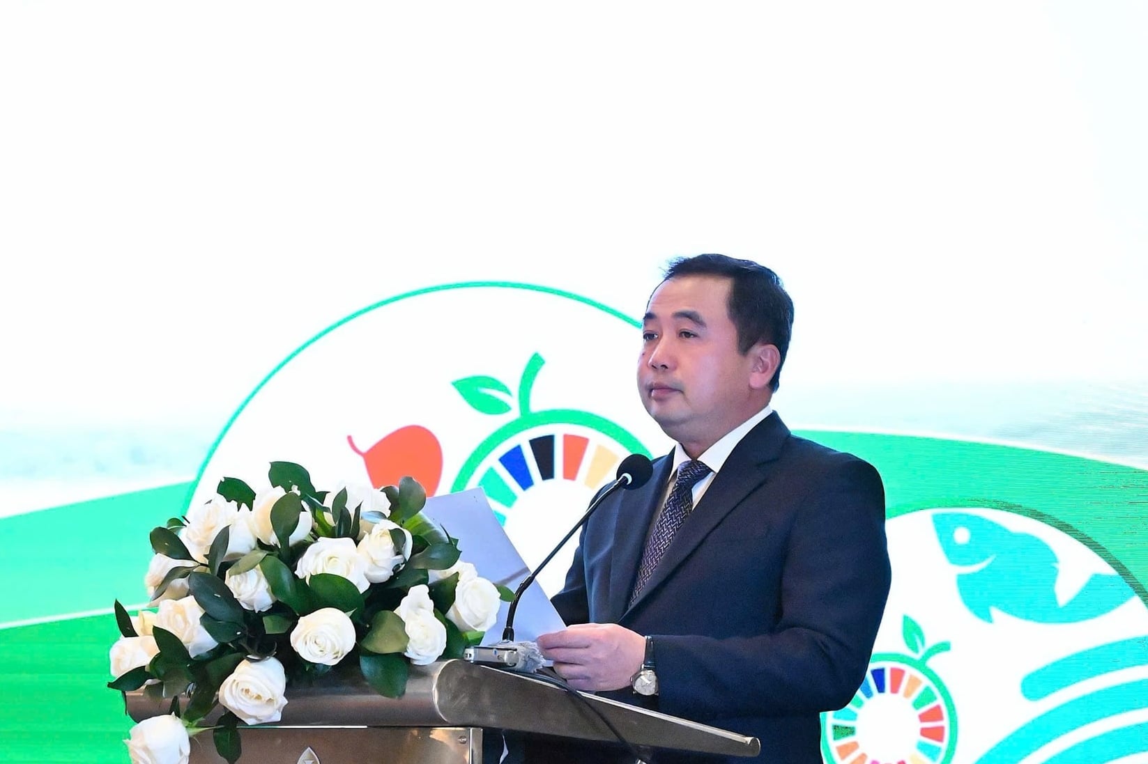 Bộ trưởng Bộ N&ocirc;ng nghiệp v&agrave; M&ocirc;i trường Trần Đức Thắng ph&aacute;t biểu tại Hội nghị To&agrave;n thể ISG 2025. Ảnh: Kiều Chi.