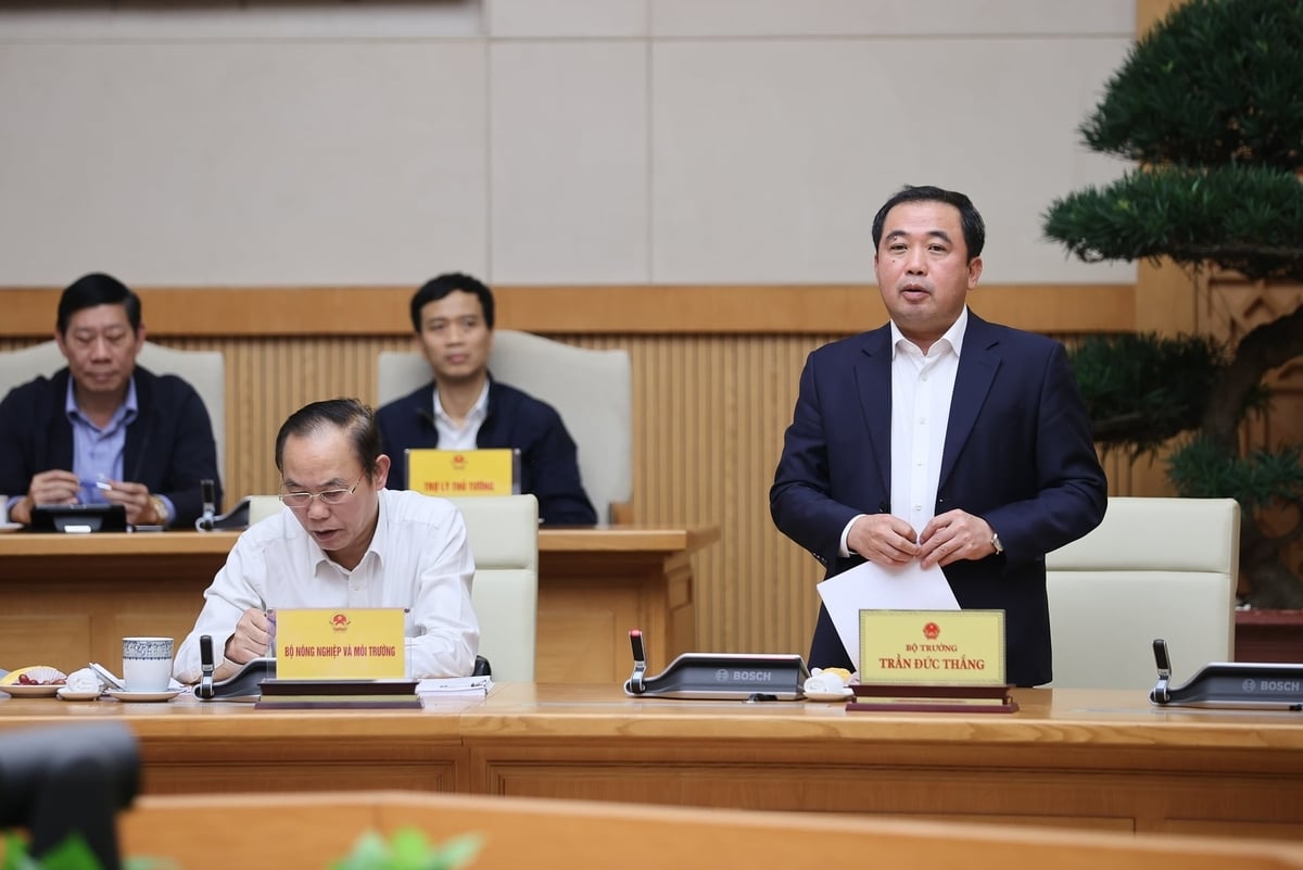 Bộ trưởng Nông nghiệp và Môi trường Trần Đức Thắng phát biểu tại buổi làm việc. Ảnh: VGP. Bộ trưởng Nông nghiệp và Môi trường Trần Đức Thắng phát biểu tại buổi làm việc. Ảnh: VGP.