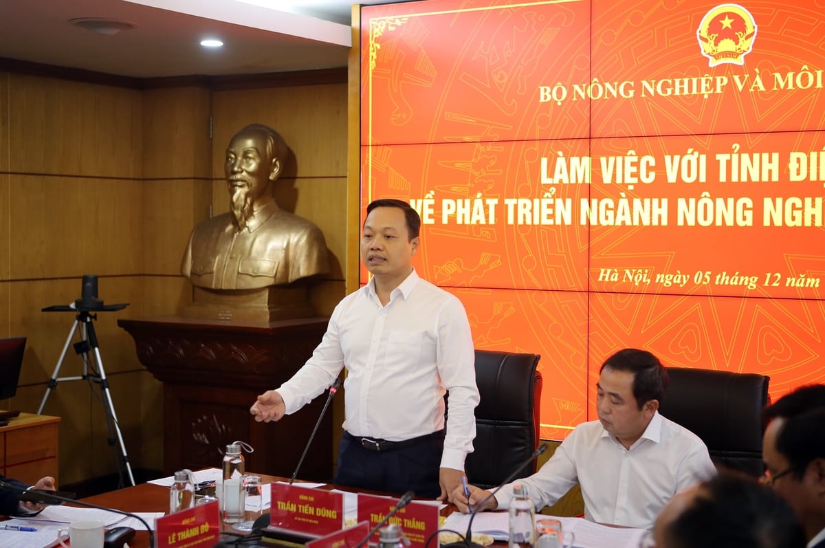 Bí thư Tỉnh ủy Điện Biên Trần Tiến Dũng phát biểu tại buổi làm việc. Ảnh: Quang Huy.