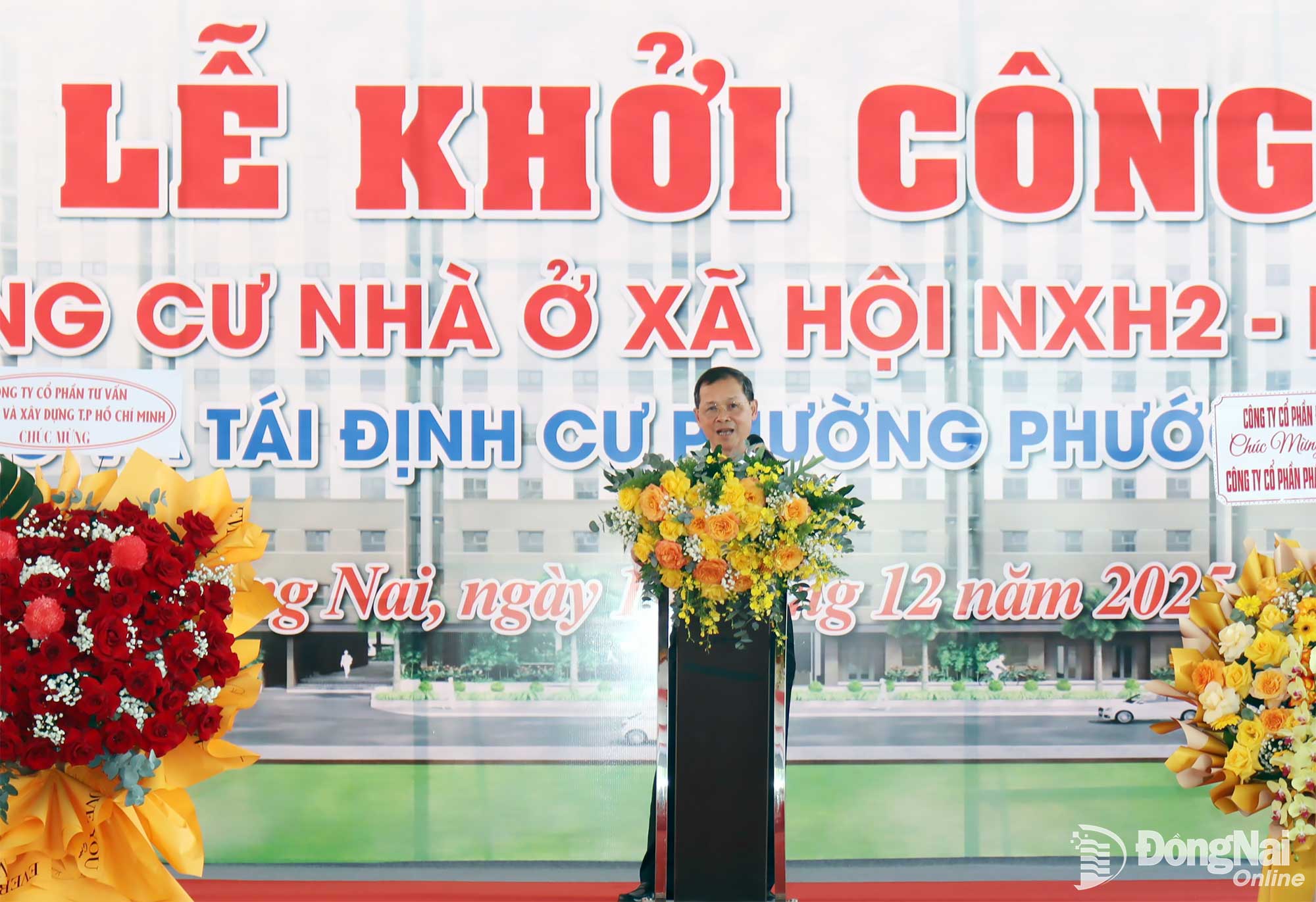 Ông Nguyễn Minh Hải, Giám đốc Công ty cổ phần Phát triển hạ tầng An Hưng Phát phát biểu cam kết thực hiện dự án. Ảnh: Hoàng Lộc
